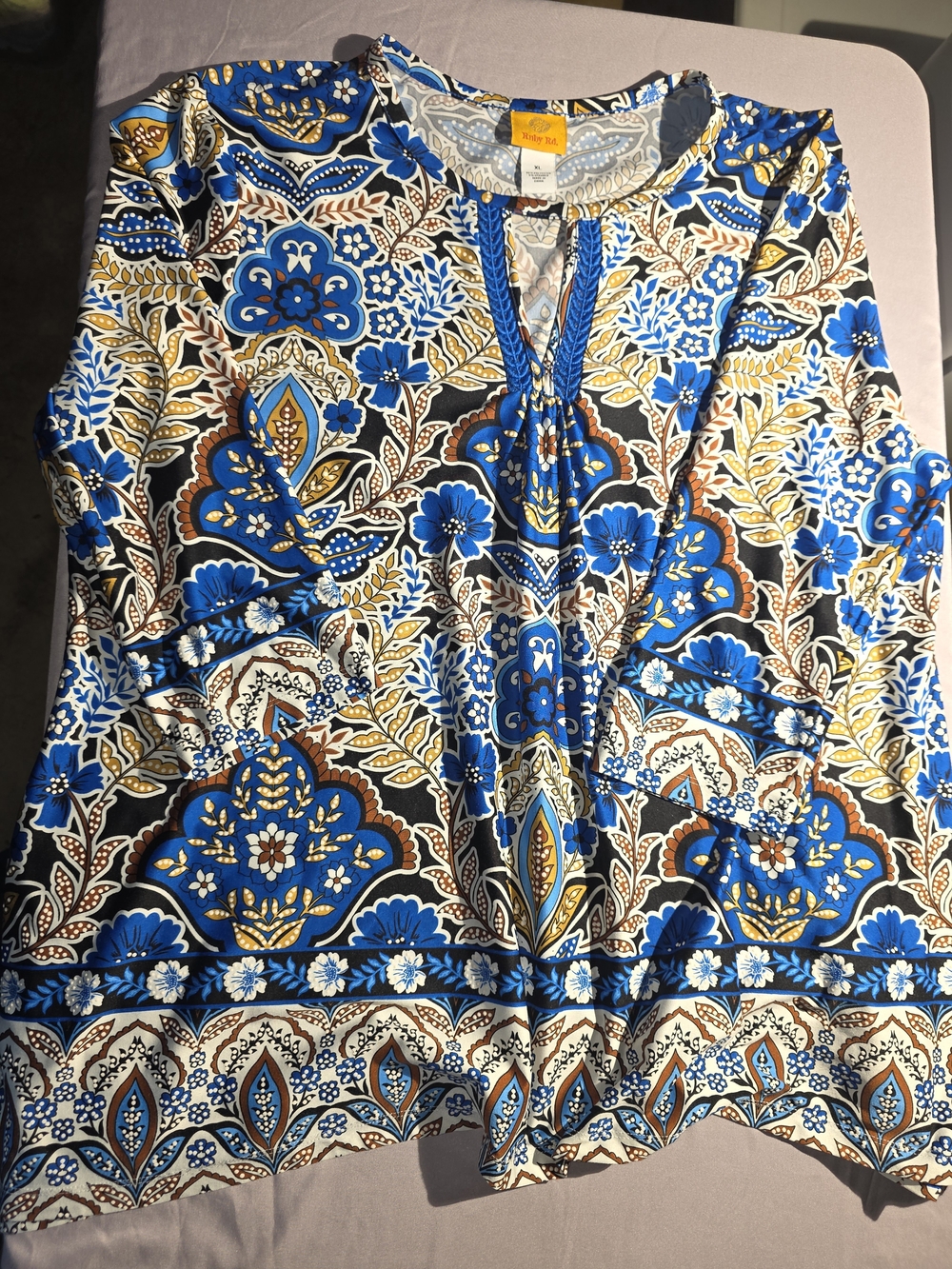 Ruby Rd. Blue Paisley & Floral Long-Sleeve Tunic